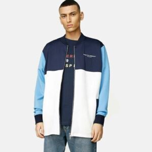 New Wesc Men Jacket Coat Navy Blue White Full Zip  Sport US XXL